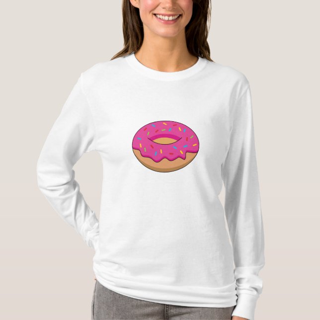Strawberry Doughnut with Sprinkles Cartoon T-Shirt (Front)