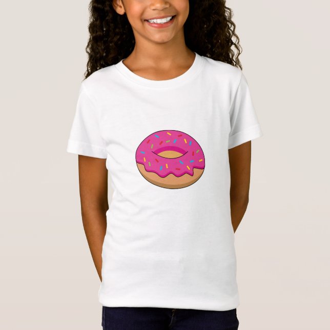 Strawberry Doughnut with Sprinkles Cartoon T-Shirt (Front)