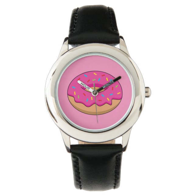 Strawberry Doughnut with Sprinkles Cartoon Watch (Front)