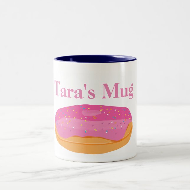 Strawberry Doughnuts Custom Name Two-Tone Coffee Mug (Center)