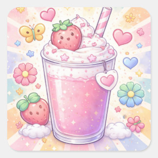 Strawberry Dreams Milkshake Square Sticker