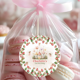Strawberry enchanted fairy garden birthday  classic round sticker