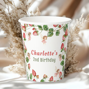 Strawberry enchanted fairy garden birthday paper cups