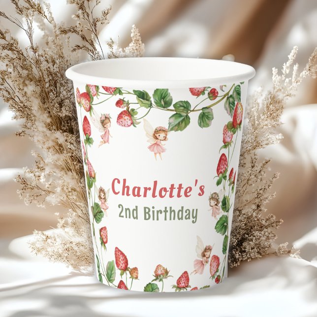 Strawberry enchanted fairy garden birthday  paper cups (Creator Uploaded)