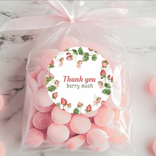 Strawberry enchanted fairy garden Thank You Classic Round Sticker (Creator Uploaded)