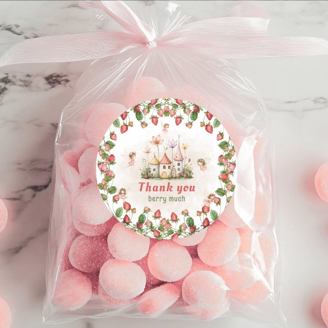 Strawberry enchanted fairy garden Thank you Classic Round Sticker (Creator Uploaded)