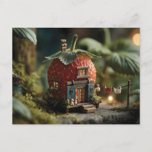 Strawberry Fairy House with Miniature Washing Line Holiday Postcard