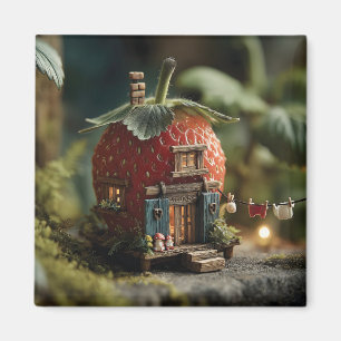 Strawberry Fairy House with Miniature Washing Line Magnet