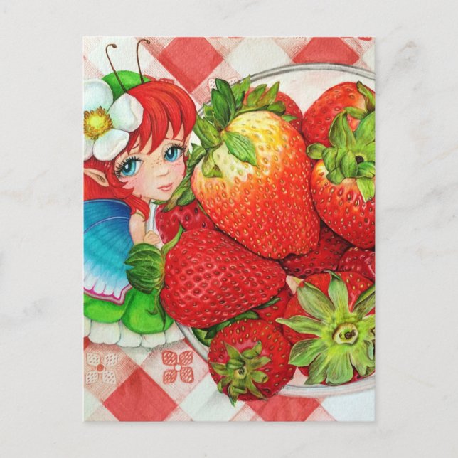 Strawberry Fairy Picnic Art Print Postcard (Front)
