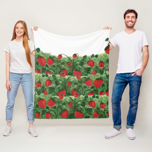 Strawberry Farm Field Watercolor  Fleece Blanket (In Situ)
