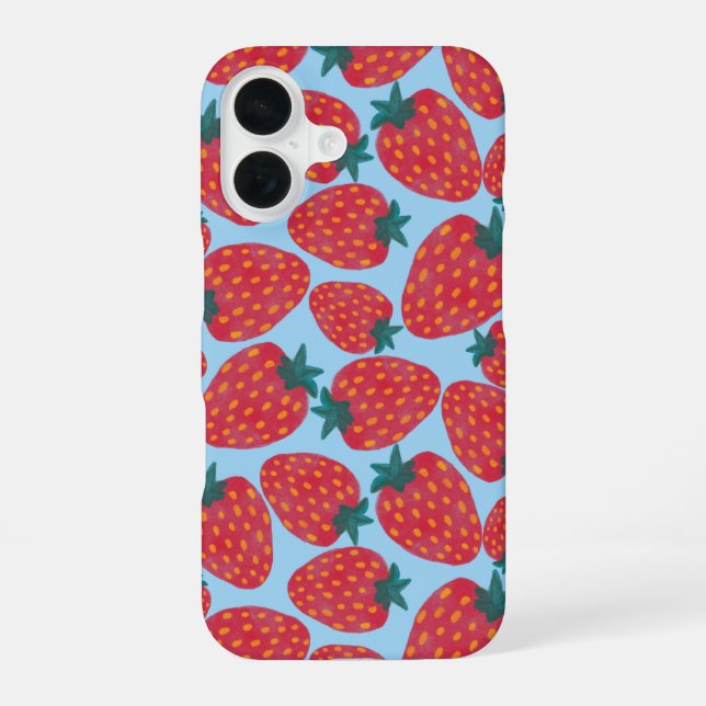 Strawberry Field Blue iPhone 16 Case (Back)