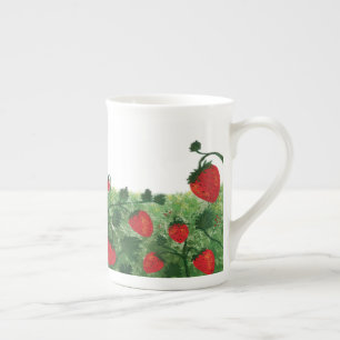 Strawberry Field Watercolor Illustration Bone China Mug