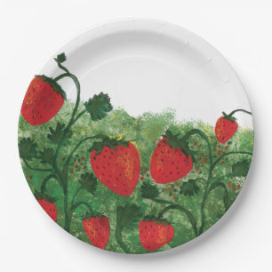 Strawberry Field Watercolor Illustration Paper Plate