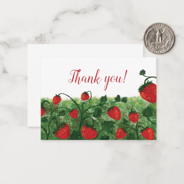 Strawberry Field Watercolor Thank You Card (Front/Back In Situ)