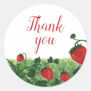 Strawberry Field Watercolor Thank You Classic Round Sticker