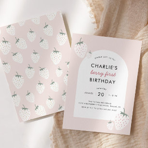 Strawberry Fields Berry First Birthday   Girl Invitation