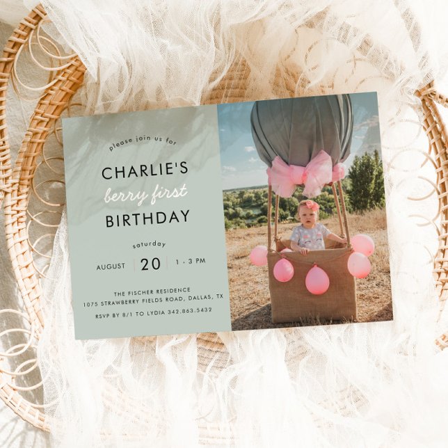 Strawberry Fields Berry First Birthday | Photo Invitation (Creator Uploaded)