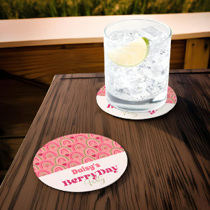 Strawberry Fields Delight Birthday Round Paper Coaster