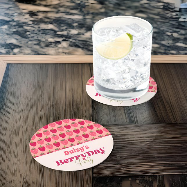 Strawberry Fields Delight Birthday Round Paper Coaster (Creator Uploaded)