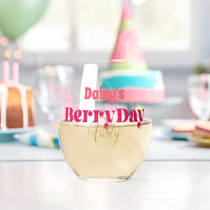 Strawberry Fields Delight Birthday Stemless Wine Glass