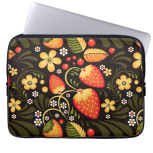 Strawberry Fields Khokhloma Floral Pattern Laptop Sleeve
