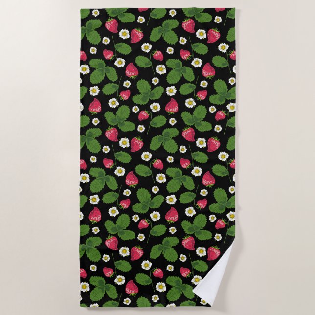 Strawberry Fields on Black Beach Towel (Front)