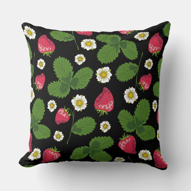 Strawberry Fields on Black Cushion (Front)