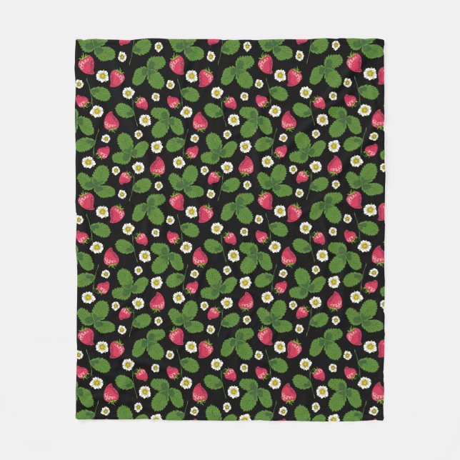 Strawberry Fields on Black Fleece Blanket (Front)