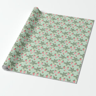 Strawberry fields pink and green wrapping paper