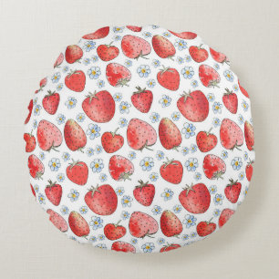 Strawberry Fields: Summer Freshness Round Cushion