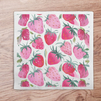 Strawberry fields summer time picnic pink napkin