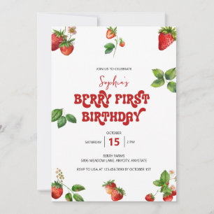 Strawberry   First Birthday 1st Birthday Invitation