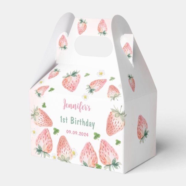 Strawberry First Birthday 1st  Favour Box (Front Side)