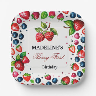 Strawberry First Birthday Baby Shower Paper Plate