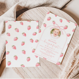 Strawberry First Birthday Berry Sweet Girl Invitation