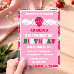 Strawberry First Birthday Celebration Acrylic Invitations