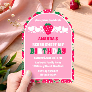 Strawberry First Birthday Celebration Arch Acrylic Invitations