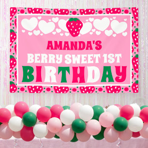 Strawberry First Birthday Celebration Banner