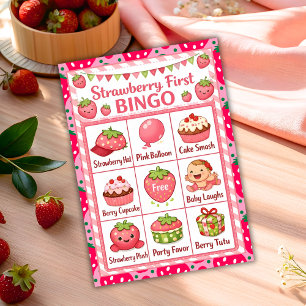 Strawberry First Birthday Celebration Bingo Card