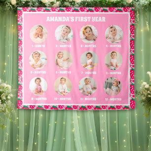 Strawberry First Birthday Celebration Milestone Tapestry