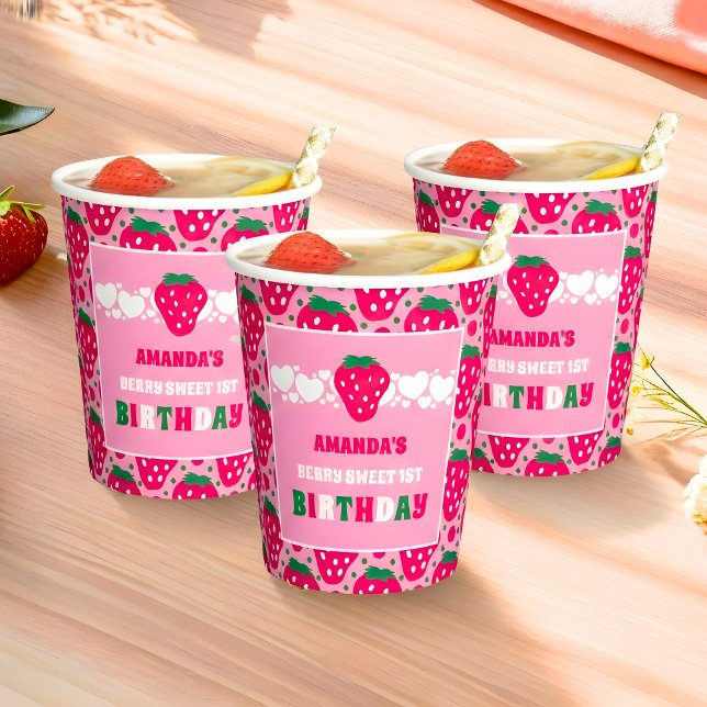 Strawberry First Birthday Celebration Paper Cups (Creator Uploaded)