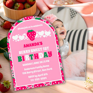 Strawberry First Birthday Celebration Photo Arch Invitation