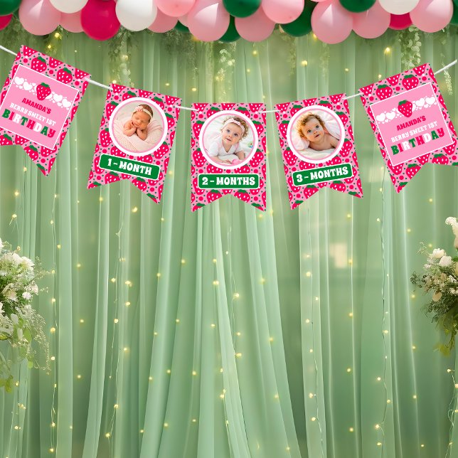 Strawberry First Birthday Celebration Photo Bunting (Creator Uploaded)