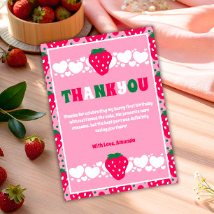 Strawberry First Birthday Celebration Thank You Card