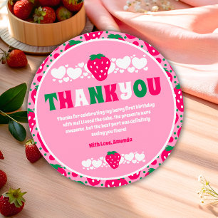 Strawberry First Birthday Celebration Thank You Card