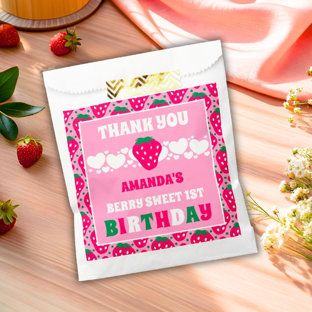Strawberry First Birthday Celebration Thank You Favour Bags (Creator Uploaded)