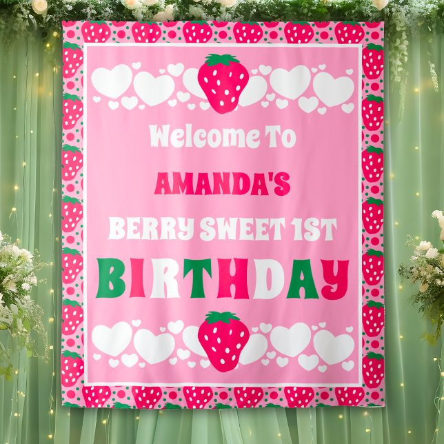 Strawberry First Birthday Celebration Welcome Tapestry (Creator Uploaded)