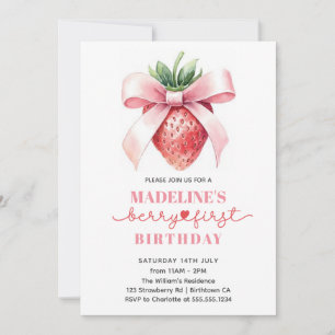 Strawberry first birthday invitation