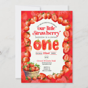 Strawberry first birthday invitation