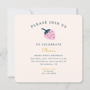 Strawberry first birthday Invitation
